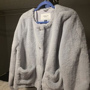 American Eagle Outfitters Women's Light Gray Teddy Jacket